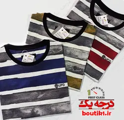 تیشرت یقه گرد پنبه لاکرا قرمز رینگی