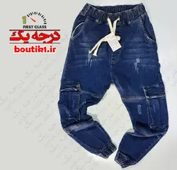 شلوار اسلش جین 6جیب مچی آبی