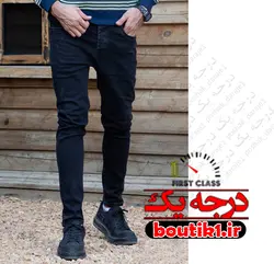 شلوار جین اسلیم فیت زاپدار زغالی