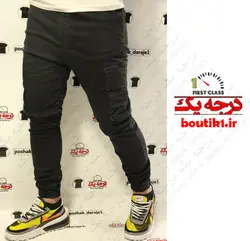 شلوار اسلش جین 6 جیب دودی مچدار