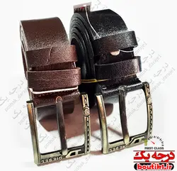 کمربند پهن چرم طبیعی سگکی