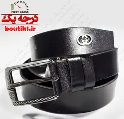 کمربند چرم گاومیشی طبیعی مشکی