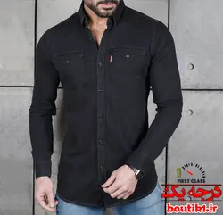 پیراهن جین 2جیب آستین بلند مشکی