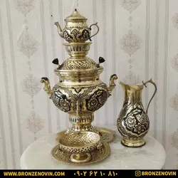 قیمت سرویس سماور برنجی زغالی ذغالی 6 لیتری گل و مرغ قلم دست