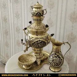 قیمت سرویس سماور برنجی زغالی ذغالی 6 لیتری گل و مرغ قلم دست