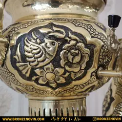 قیمت سرویس سماور برنجی زغالی ذغالی 6 لیتری گل و مرغ قلم دست