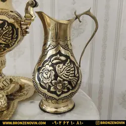 قیمت سرویس سماور برنجی زغالی ذغالی 6 لیتری گل و مرغ قلم دست