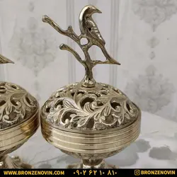 قیمت قندان برنزی برنجی جفتی مدل نیلوفری کد 1982 | برنز نوین