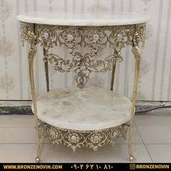 قیمت میز تلفن برنز برنجی دو طبقه گل آفتابگردان قطر 60