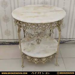 قیمت میز تلفن برنز برنجی دو طبقه گل آفتابگردان قطر 60