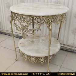 قیمت میز تلفن برنز برنجی دو طبقه گل آفتابگردان قطر 60