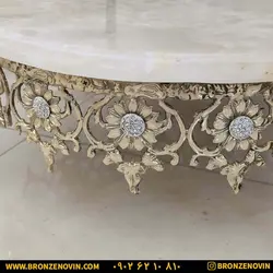 قیمت میز تلفن برنز برنجی دو طبقه گل آفتابگردان قطر 60