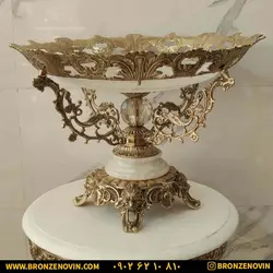 قیمت ست میز و میوه خوری برنز برنجی مدل دیانا سنگ سفید