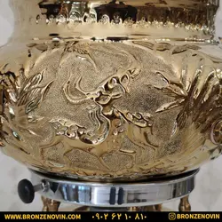 قیمت سماور گازی برنجی 6 لیتری قلم دست آهو ترموکوپل دار با قوری