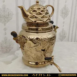 قیمت کتری برنجی رو گازی 6 لیتری مدل آهو و قوری | برنز نوین