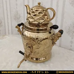 قیمت کتری برنجی رو گازی 6 لیتری مدل آهو و قوری | برنز نوین