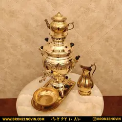 خرید و قیمت سماور برنجی گازی 8 لیتری با سرویس | برنز نوین