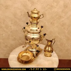 خرید و قیمت سماور برنجی گازی 8 لیتری با سرویس | برنز نوین