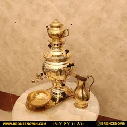خرید و قیمت سماور برنجی گازی 8 لیتری با سرویس | برنز نوین