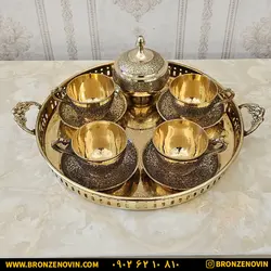 قیمت سرویس پذیرایی قندان برنز سینی برنجی هندی و فنجان نعلبکی