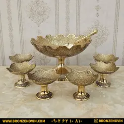 قیمت سرویس پذیرایی آجیل خوری برنز برنجی هندی جدید طاووس 8 تکه