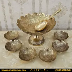 قیمت سرویس پذیرایی آجیل خوری برنز برنجی هندی جدید طاووس 8 تکه