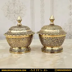 قیمت قندان برنز هندی مدل طاووس درب هلالی | قندان برنجی هندی