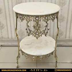 قیمت میز تلفن برنز برنجی دو طبقه گل آفتابگردان قطر 45