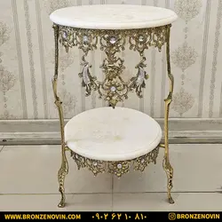 قیمت میز تلفن برنز برنجی دو طبقه گل آفتابگردان قطر 40