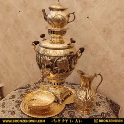 خرید و قیمت سماور شیر و خورشید برنجی زغالی 6 لیتری قلم دست