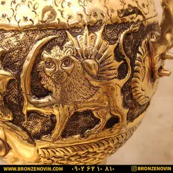 خرید و قیمت سماور شیر و خورشید برنجی زغالی 6 لیتری قلم دست
