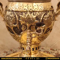 خرید و قیمت سماور شیر و خورشید برنجی زغالی 6 لیتری قلم دست