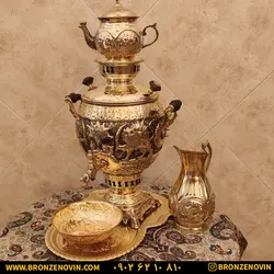 خرید و قیمت سماور شیر و خورشید برنجی زغالی 6 لیتری قلم دست
