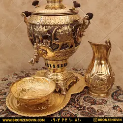 خرید و قیمت سماور شیر و خورشید برنجی زغالی 6 لیتری قلم دست