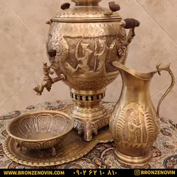 خرید و قیمت سماور برنجی زغالی 6 لیتری قلم دست هخامنش آنتیک