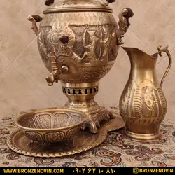 خرید و قیمت سماور برنجی زغالی 6 لیتری قلم دست هخامنش آنتیک