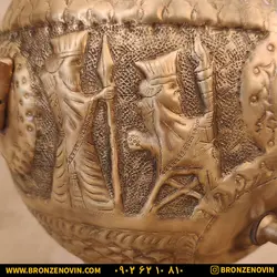 خرید و قیمت سماور برنجی زغالی 6 لیتری قلم دست هخامنش آنتیک