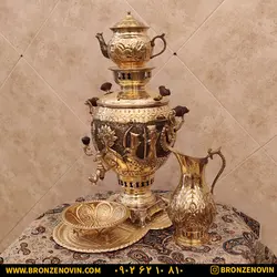 خرید و قیمت سماور برنجی زغالی 6 لیتری قلم دست هخامنش زرد