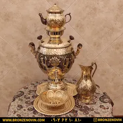 خرید و قیمت سماور برنجی زغالی 6 لیتری قلم دست هخامنش زرد