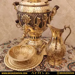 خرید و قیمت سماور برنجی زغالی 6 لیتری قلم دست هخامنش زرد