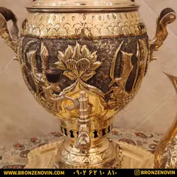 خرید و قیمت سماور برنجی زغالی 6 لیتری قلم دست هخامنش زرد