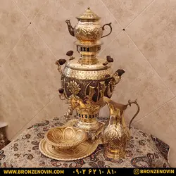 خرید و قیمت سماور برنجی زغالی 6 لیتری قلم دست هخامنش زرد