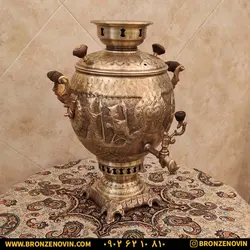 خرید و قیمت سماور برنجی زغالی 6 لیتری قلم دست هخامنش آنتیک