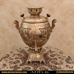 خرید و قیمت سماور برنجی زغالی 6 لیتری قلم دست هخامنش آنتیک