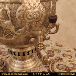 خرید و قیمت سماور برنجی زغالی 6 لیتری قلم دست هخامنش آنتیک