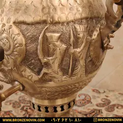 خرید و قیمت سماور برنجی زغالی 6 لیتری قلم دست هخامنش آنتیک