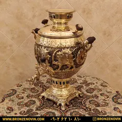خرید و قیمت سماور شیر و خورشید برنجی زغالی 6 لیتری قلم دست