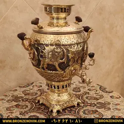 خرید و قیمت سماور شیر و خورشید برنجی زغالی 6 لیتری قلم دست