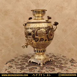 خرید و قیمت سماور شیر و خورشید برنجی زغالی 6 لیتری قلم دست