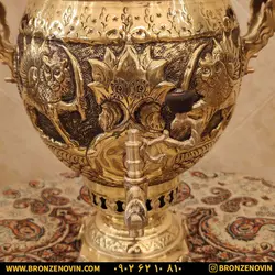 خرید و قیمت سماور شیر و خورشید برنجی زغالی 6 لیتری قلم دست